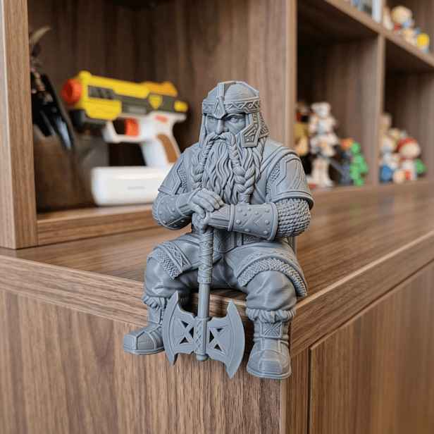 TEMU Sezení s nordického fantasy trpaslíka, minimalistický styl matně šedá středověká válečnická s klasickou bojovou sekerou a nádherným designem