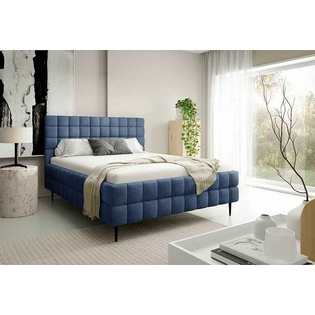 Čalouněná postel 180x200 LAILA LEG s úložným prostorem - modrá