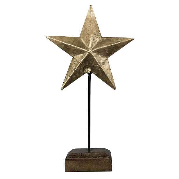 Dekorace zlatá antik kovová hvězda na dřevěném podstavci - 19*10*35cm Mars & More