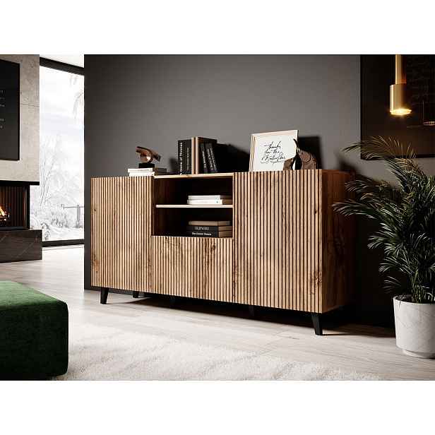 Designová kombinovaná komoda HAER 1 - dub wotan / černá