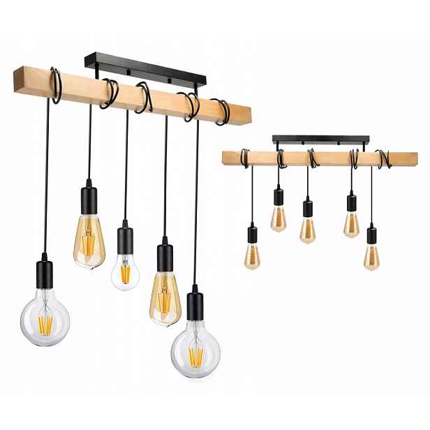 Dřevěná závěsná stropní lampa Lustr Zwis Loft Černá pro 5x E27