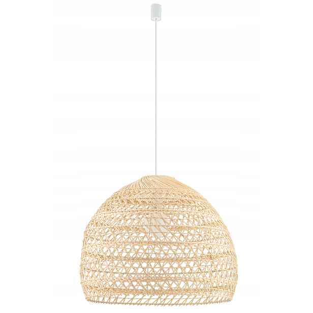 Závěsná lampa Boho Bílá Hnědá Abažur 1xE27 60 cm Stropní Svítidlo Pokoj Dům