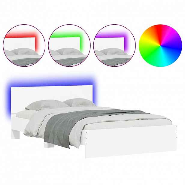 vidaXL Rám postele s čelem a LED osvětlením bílý 120 x 190 cm