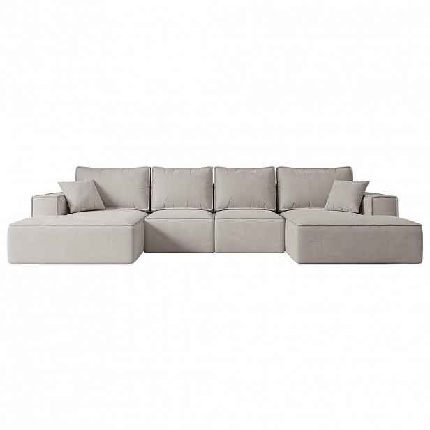 ALTDECOR SEDACÍ SOUPRAVA s funkcí lůžka a úložným prostorem pod postelí SIERRA-U-S – 349 x 161 x 87 cm, světle hnědá barva velur