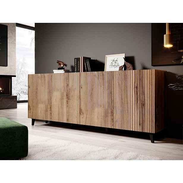 Designová komoda s dvířky HAER 2 - dub wotan / černá
