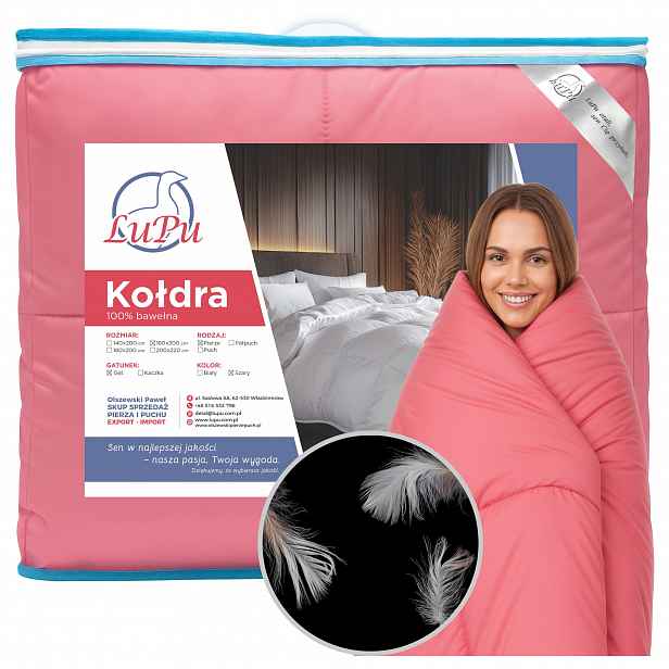 Péřová Přikrývka 160x200 celoroční antialergická Pierze Kacze Růžová Lupu