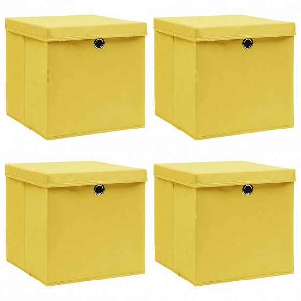 vidaXL Úložné boxy s víky 4 ks žluté 32 x 32 x 32 cm textil