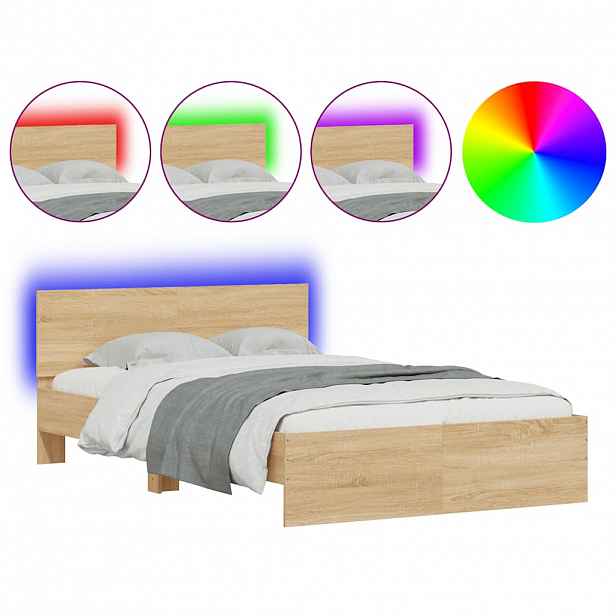 vidaXL Rám postele s čelem a LED osvětlením dub sonoma 120 x 190 cm