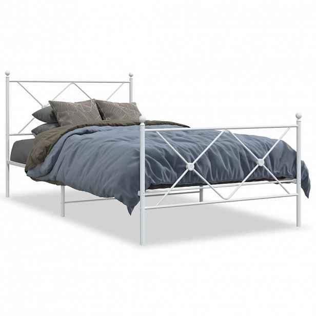 vidaXL Kovový rám postele s hlavovým a nožním čelem bílý 100 x 200 cm