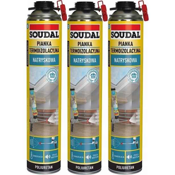 3ks Soudal Pur Termoizolační Akustická Stříkací Pěna 700 ml