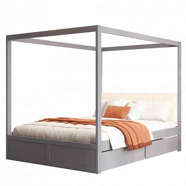 CHICFURN DĚTSKÁ POSTEL 140/200 cm v šedé barvě se 2 zásuvkami