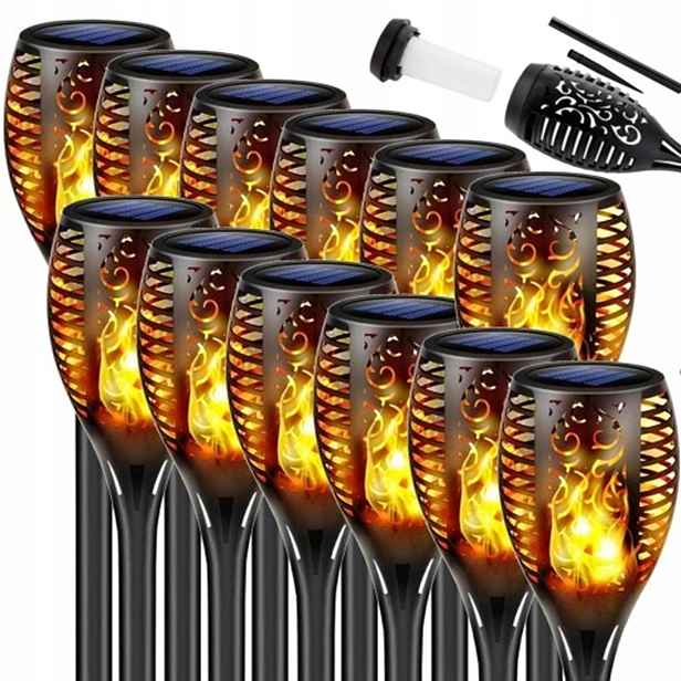 Solární Lampa Pochodeň Zapichovací Led Lampy Do Zahrady Plamen 12x 50CM