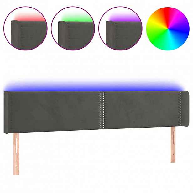 vidaXL Čelo postele s LED tmavě šedé 163 x 16 x 78/88 cm samet