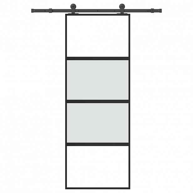 vidaXL Posuvné dveře s kováním 76x205 cm tvrzeného sklo a hliník