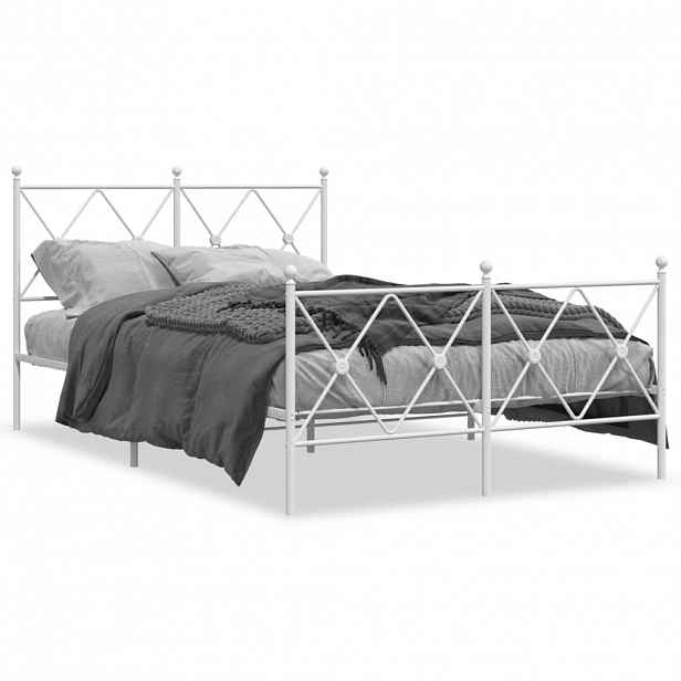 vidaXL Kovový rám postele s hlavovým a nožním čelem bílý 120 x 200 cm