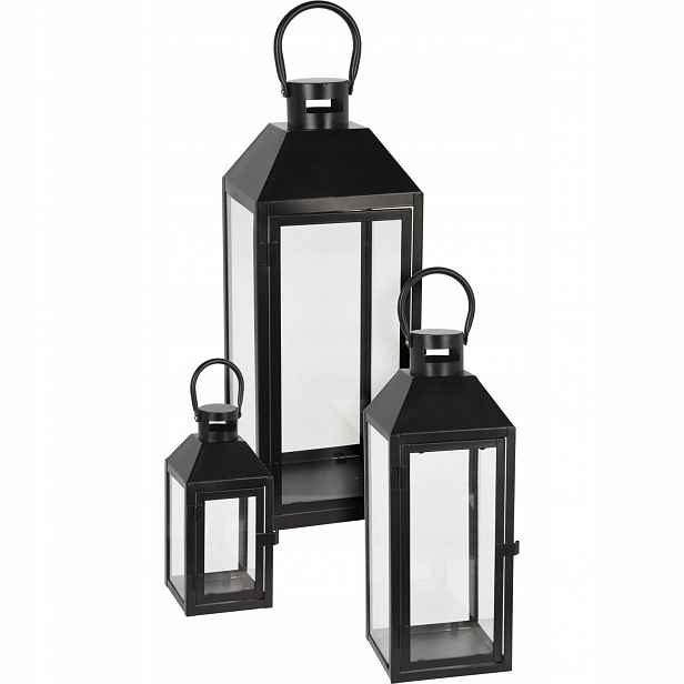 Sada Černých Kovových Lampionů 3 Velikosti 10X23 CM 14X39 CM 18X49 CM