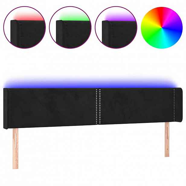 vidaXL Čelo postele s LED černé 183 x 16 x 78/88 cm samet