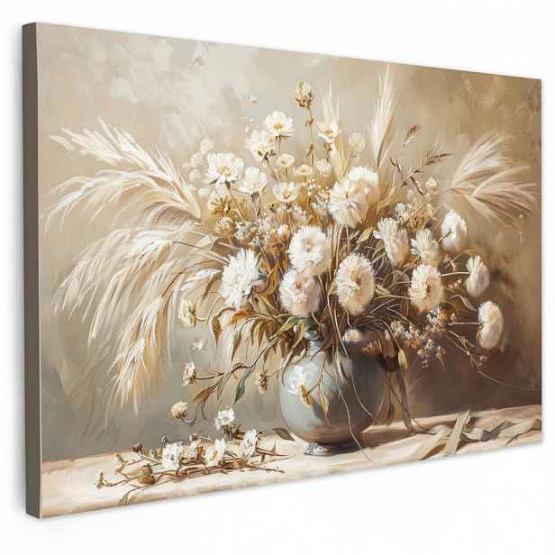 MuchoWow OBRAZ NA PLÁTNĚ Květiny - Váza - Zátiší - Béžová 60x40 cm