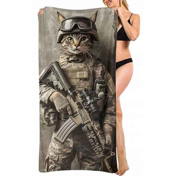 Ručník Kočka Komando Ručník Kočka Voják Militaria Plážový Ručník 70x140