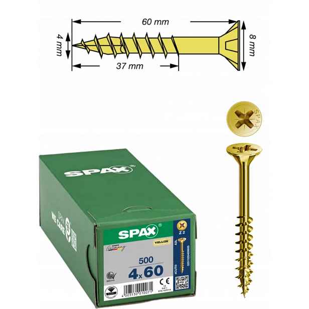 Univerzální šroub na dřevo (zlatý) Spax 4 x 60 mm Tg Yello-x 500 ks