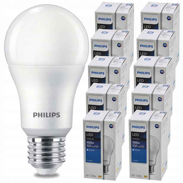 Žárovky Philips Led E27 13W 100W 1521lm Neutrální 4000K LEDBulb 10x Sada