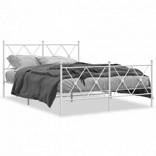 vidaXL Kovový rám postele s hlavovým a nožním čelem bílý 140 x 190 cm