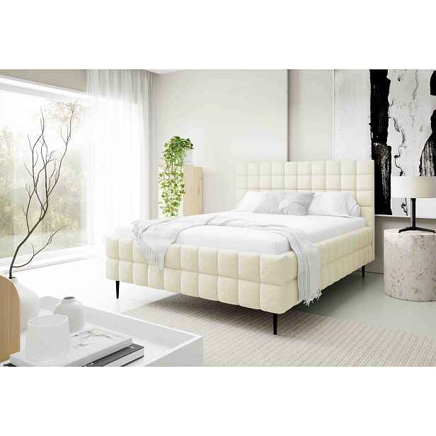 Čalouněná postel 140x200 LAILA LEG s úložným prostorem - smetanová