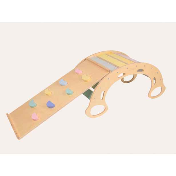 eliNeli Dřevěná montessori houpačka 5v1 s prknem 2v1 - set pastel