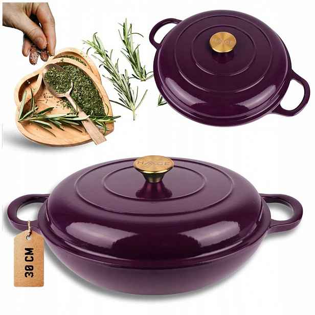 Hrnec litinový nízký smaltovaný 3 L 30 cm lilkový Hage