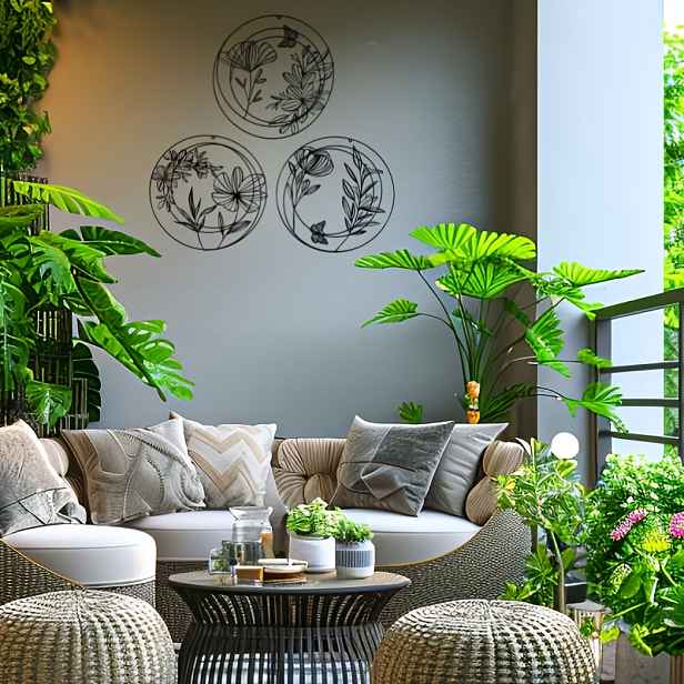 TEMU Prémiová Černá Kovová Květinová Nástěnná Dekorace - Moderní Minimalistický Kulatý Design, Ideální do Kuchyně a Obýváku, Domácí Výzdoba