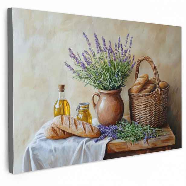 MuchoWow OBRAZ NA PLÁTNĚ Levandule - Chléb - Zátiší 30x20 cm