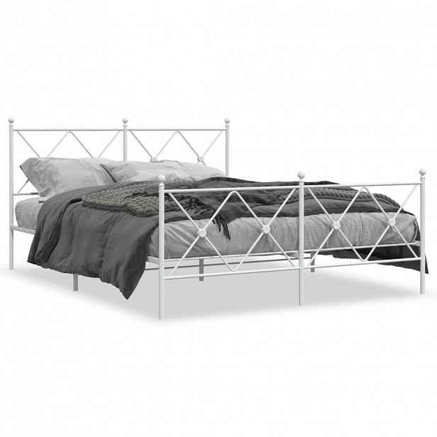 vidaXL Kovový rám postele s hlavovým a nožním čelem bílý 150 x 200 cm