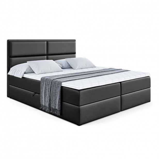 ALTDECOR AMERICKÁ postel s matrací H4 a lamelovým roštem – AURA – 200 x 200 – H4 – vysoce lesklá černá