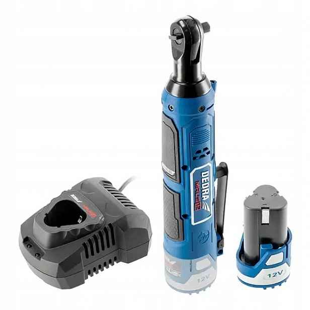 Dedra aku úhlová ráčna 12V/2Ah, 3/8", 45Nm, 300 ot./min., nabíječka DED7302