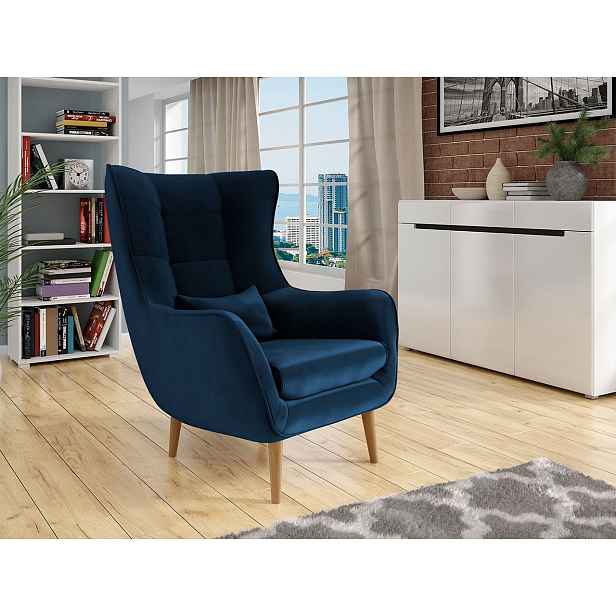Designové křeslo ušák LEVI - modré