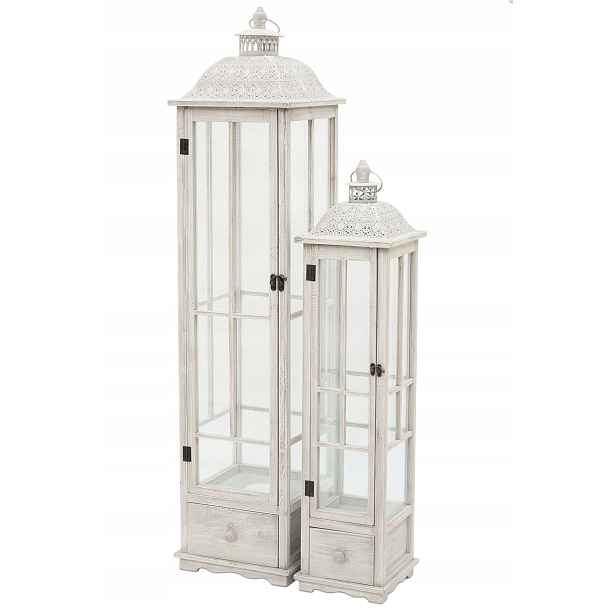 Dřevěné lampiony boho Vintage 2ks přetíratelné bílé loftové rustikální