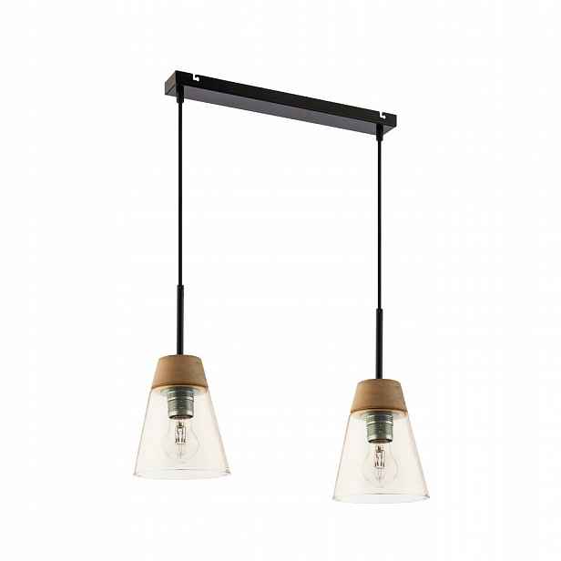 Závěsná lampa Domino Černá Jantarové skleněné stínítko 2xE27 Stropní Svítidlo
