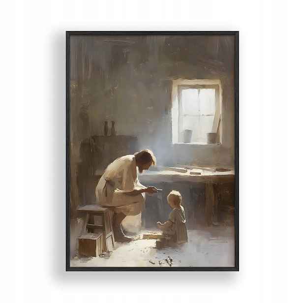 Obraz Ježíš s dítětem Plakát Rámeček Dřevěný Černý 30x42 cm