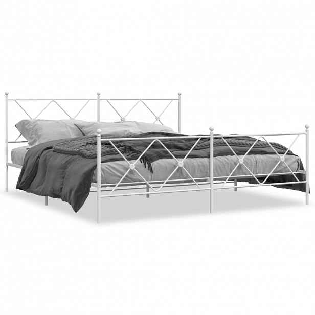 vidaXL Kovový rám postele s hlavovým a nožním čelem bílý 183 x 213 cm