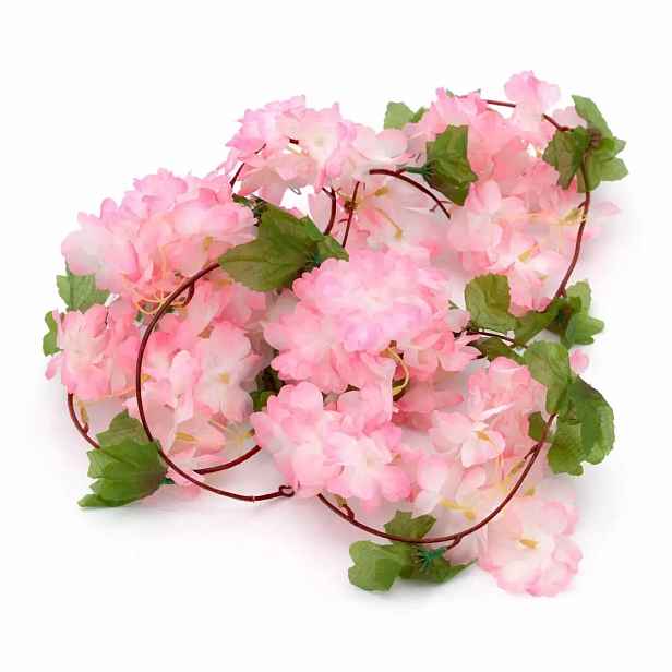 3D jarní dekorace girlanda květinová, 220 × 15 cm, růžová, Sakura