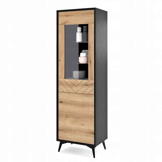 Komodee Vitrína Jasper W54 Dub Evoke Černý, Skleněné Dveře