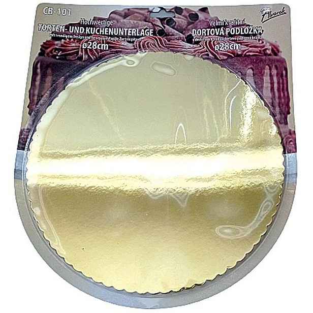 podložka d28cm+5 pap.krajek, zlatá metalická dortová
