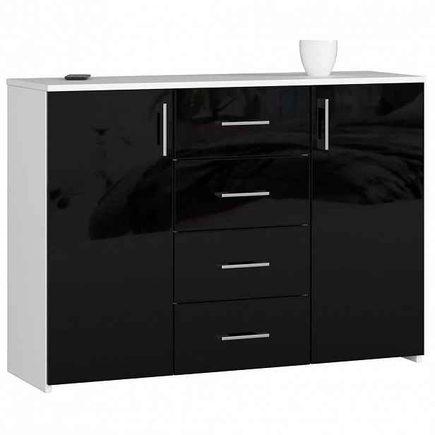 RAUMHIRSCH FURNITURE KOMODA bílá, černý lesk 80/110/35