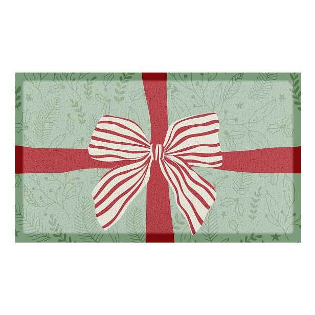 Rohožka s vánočním motivem z recyklovaného plastu 40x70 cm Red & White Stripe Bow – Artsy Doormats