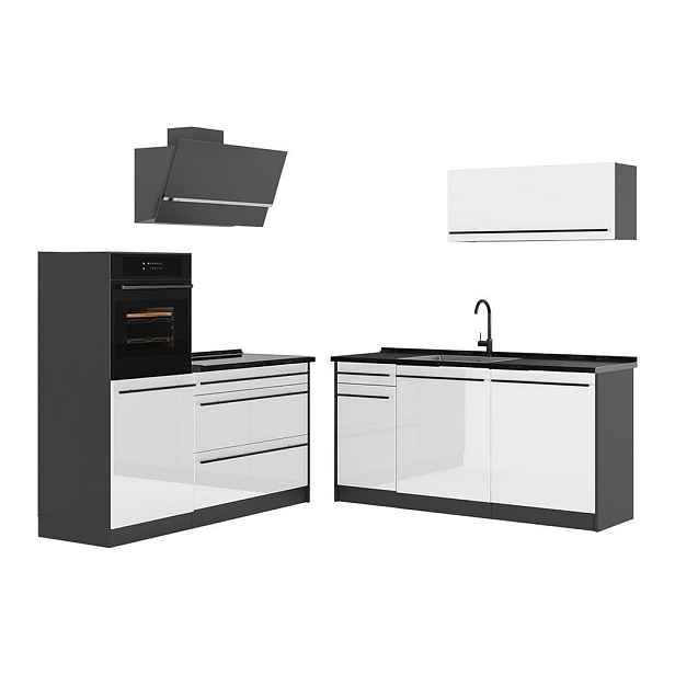 Vicco KUCHYŇSKÝ KOUT R-Line, Bílá vysoký lesk/Antracit, 160 cm bez pracovní desky