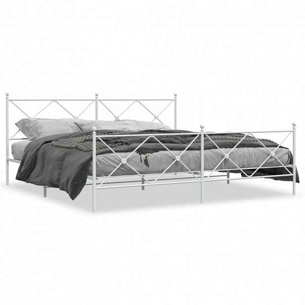 vidaXL Kovový rám postele s hlavovým a nožním čelem bílý 193 x 203 cm
