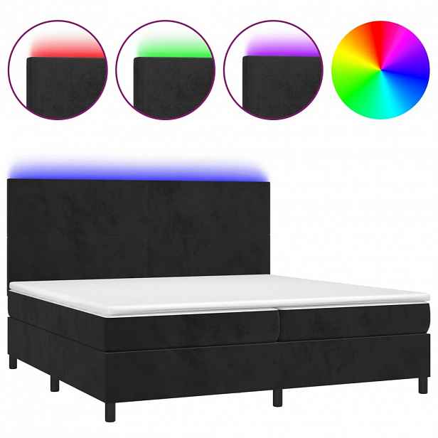vidaXL Box spring postel s matrací a LED černá 200x200 cm samet