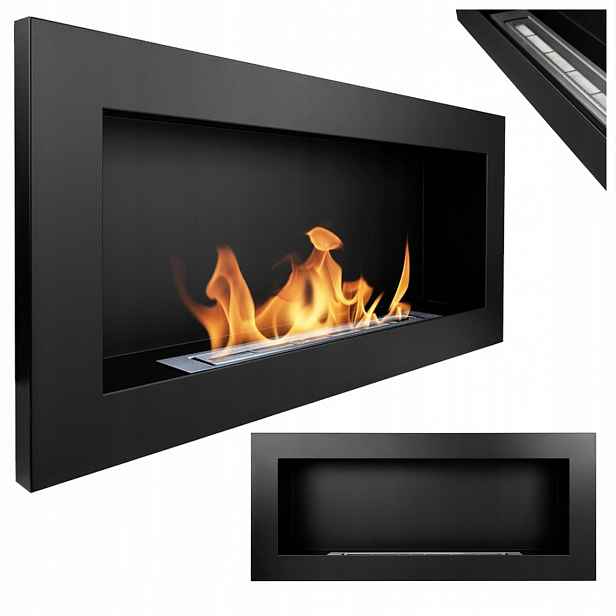 Biokrb Závěsný 90X40X12 CM Černý Matný Krb Do Obývacího Pokoje Bez Komínu