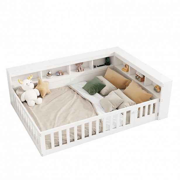 CHICFURN DENNÍ POSTEL 140/200 cm v bílé barvě s úložnými přihrádkami, USB a zásuvkami
