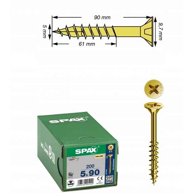 Univerzální šroub na dřevo (zlatý) Spax 5 x 90 mm Yello-x 200 ks